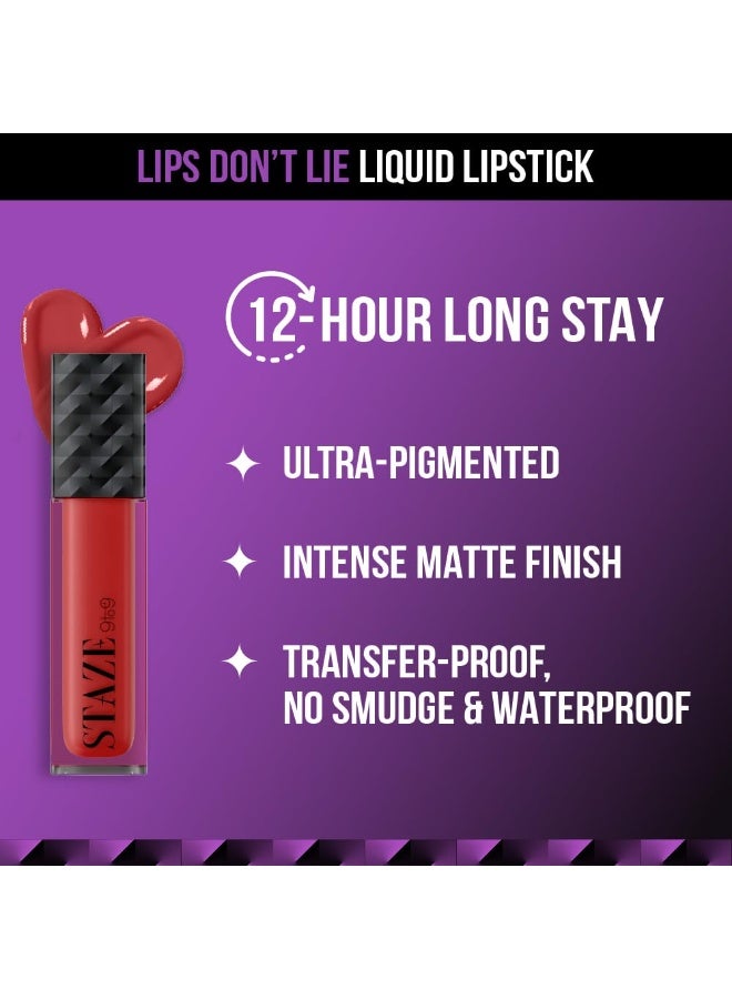 Staze 9to9 Lips Don't Lie Liquid Lipstick | Matte + Transfer-proof | 12hrs long stay with Intense Color Payoff | Lightweight & Comfortable | 10 Cherry on top | 4 ml - Image 3